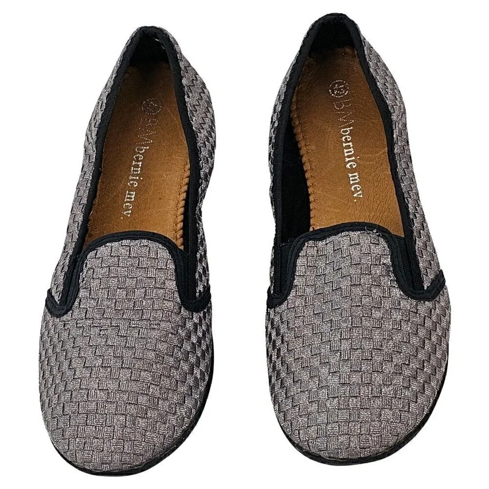 BERNIE MEV Pewter Metallic & Black Round Toe Elastic Gored Slip On Flat Size 42 - Picture 2 of 9